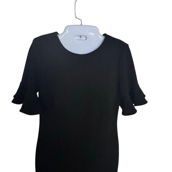 Calvin Klein Sheath Dress Flutter Sleeve Black Gold Exposed Zipper Women's Sz 4 - Picture 2 of 12